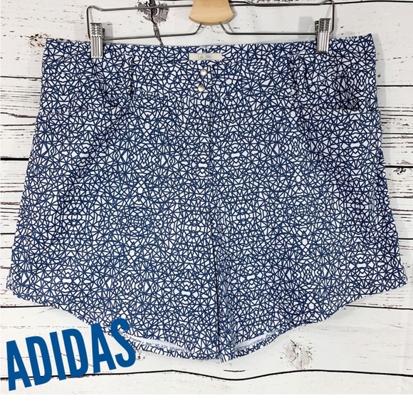 Adidas White/Blue Geometric pattern shorts - Picture 1 of 4